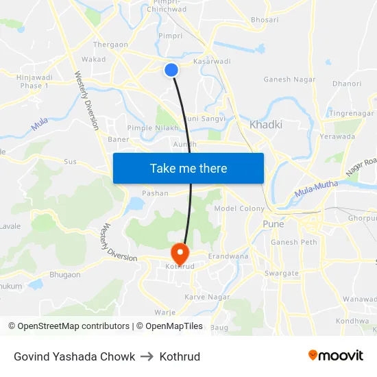 Govind Yashada Chowk to Kothrud map