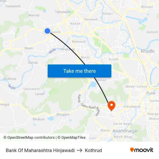 Bank Of Maharashtra Hinjawadi to Kothrud map