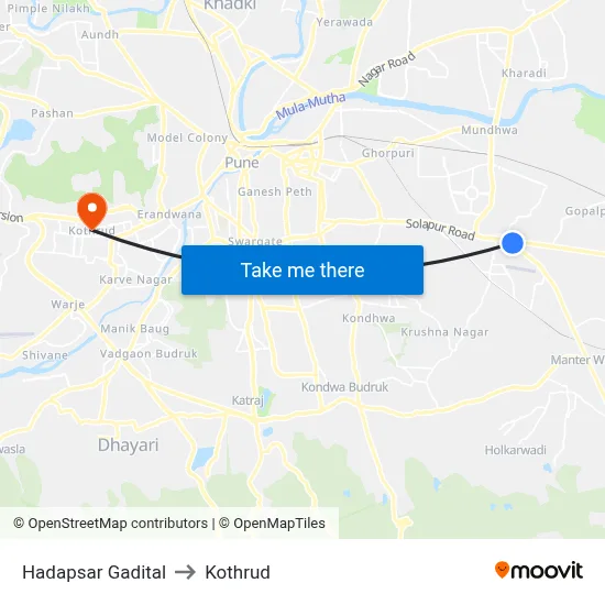 Hadapsar Gadital to Kothrud map