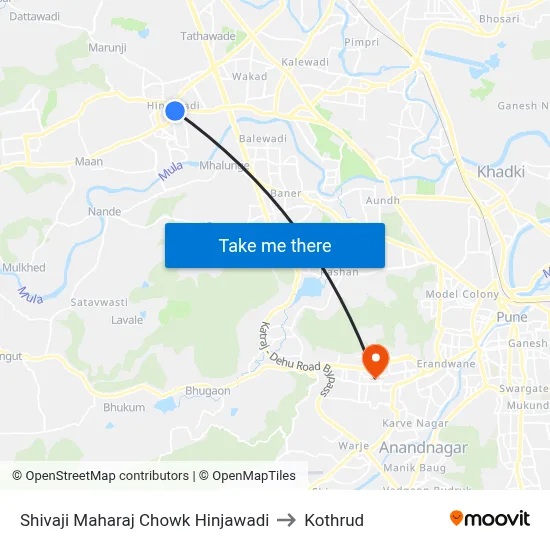 Shivaji Maharaj Chowk Hinjawadi to Kothrud map