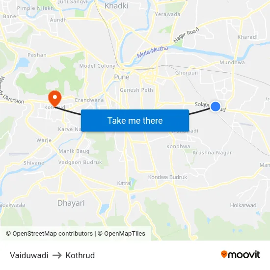 Vaiduwadi to Kothrud map