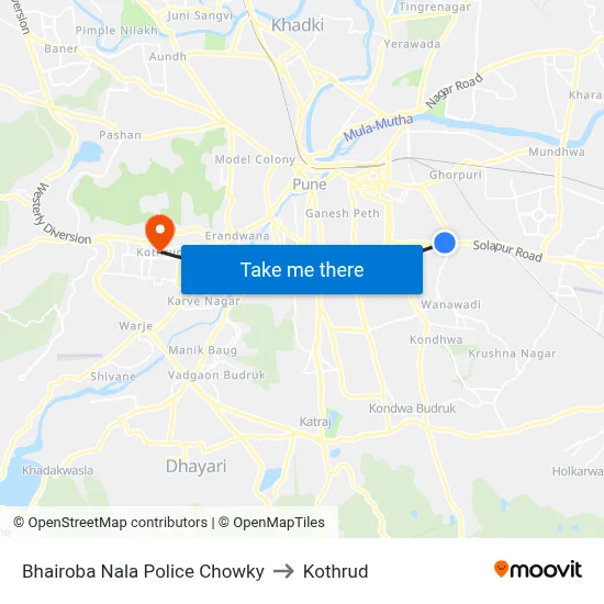 Bhairoba Nala Police Chowky to Kothrud map