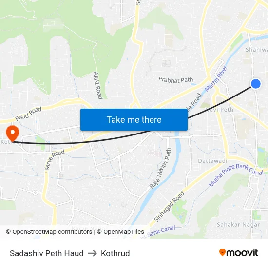 Sadashiv Peth Haud to Kothrud map