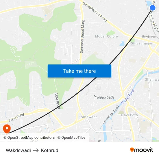Wakdewadi to Kothrud map