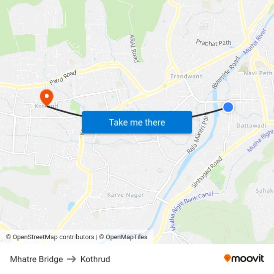 Mhatre Bridge to Kothrud map