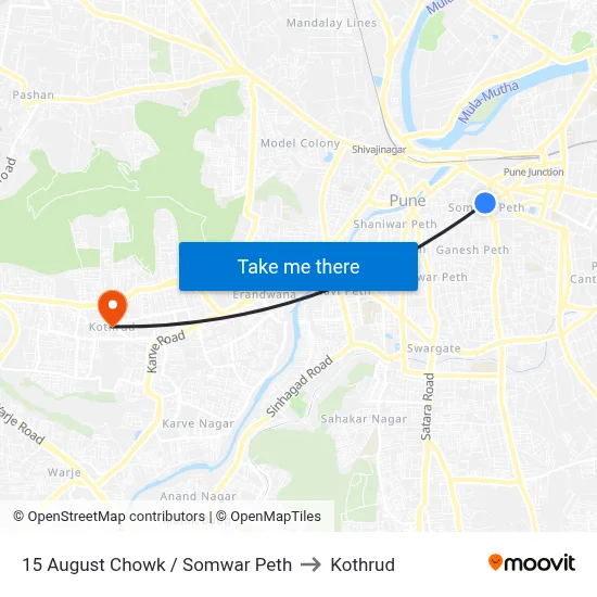 15 August Chowk / Somwar Peth to Kothrud map