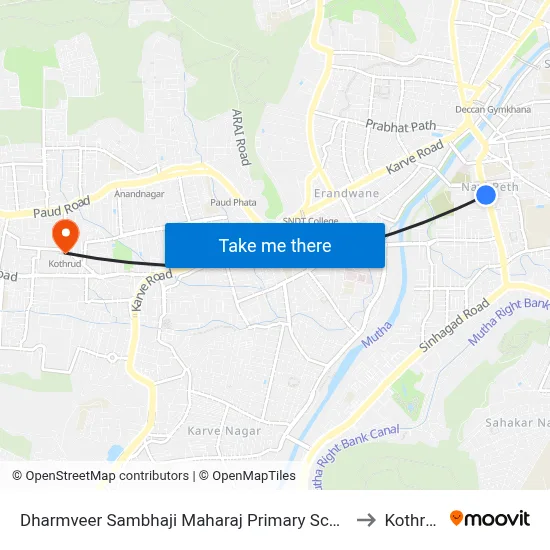 Dharmveer Sambhaji Maharaj Primary School to Kothrud map