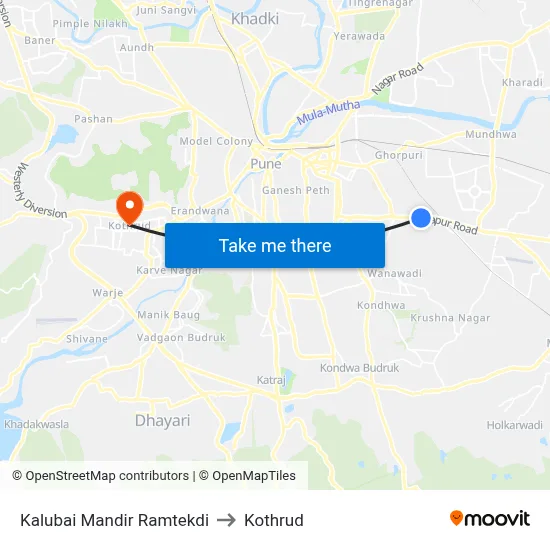Kalubai Mandir Ramtekdi to Kothrud map