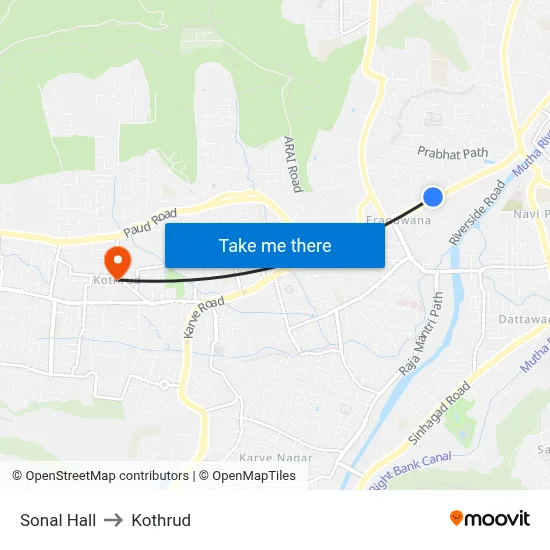 Sonal Hall to Kothrud map