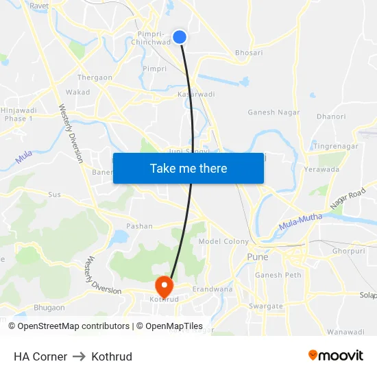 HA Corner to Kothrud map