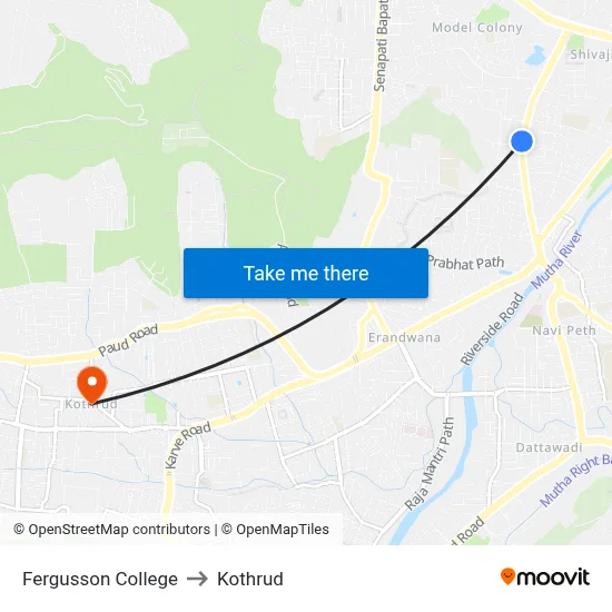 Fergusson College to Kothrud map