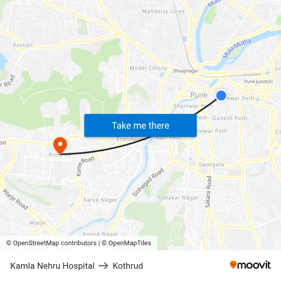 Kamla Nehru Hospital to Kothrud map
