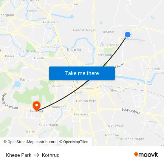 Khese Park to Kothrud map