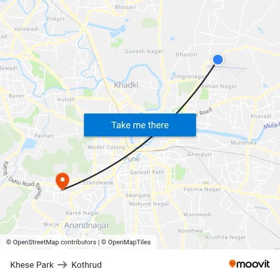 Khese Park to Kothrud map