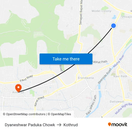 Dyaneshwar Paduka Chowk to Kothrud map