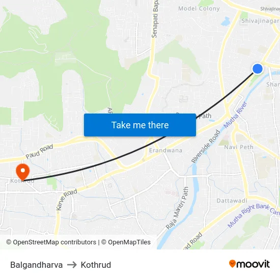 Balgandharva to Kothrud map