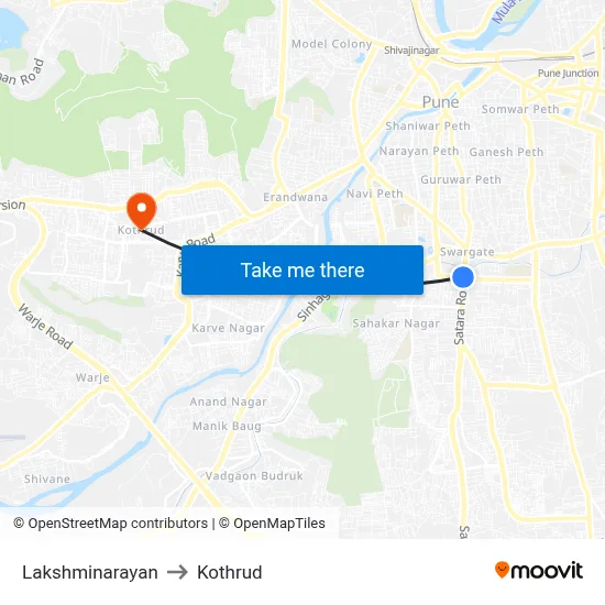 Lakshminarayan to Kothrud map
