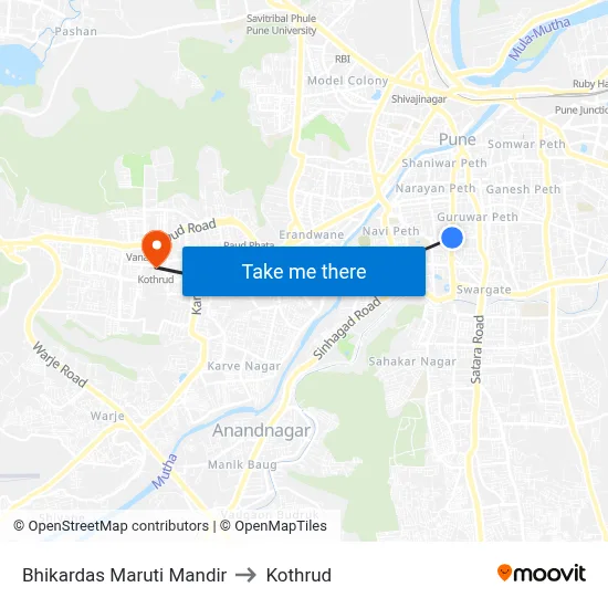 Bhikardas Maruti Mandir to Kothrud map