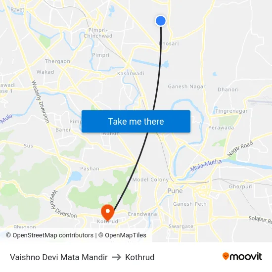 Vaishno Devi Mata Mandir to Kothrud map
