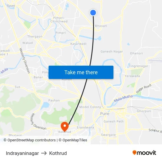 Indrayaninagar to Kothrud map