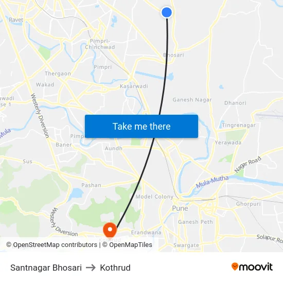Santnagar Bhosari to Kothrud map
