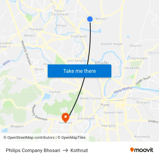 Philips Company Bhosari to Kothrud map
