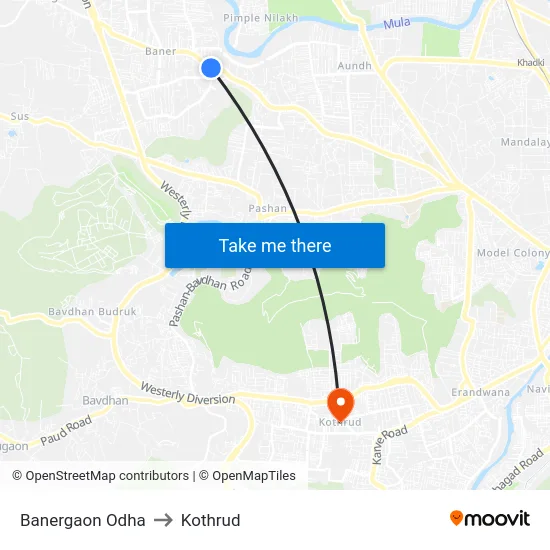Banergaon Odha to Kothrud map