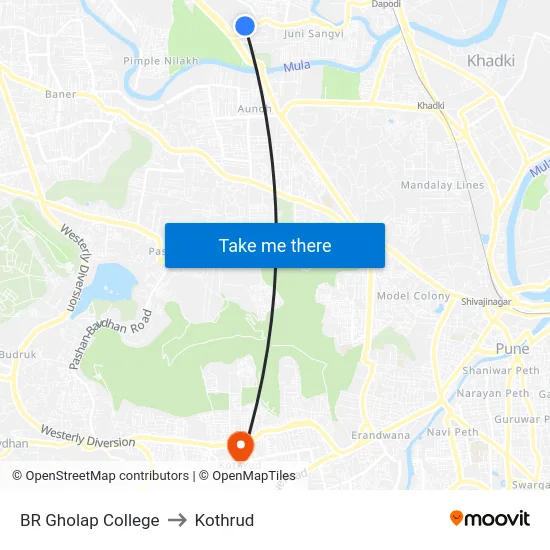 BR Gholap College to Kothrud map