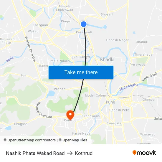 Nashik Phata Wakad Road to Kothrud map
