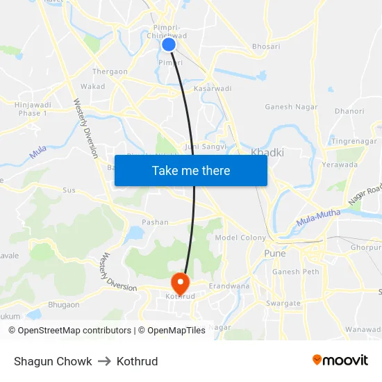 Shagun Chowk to Kothrud map