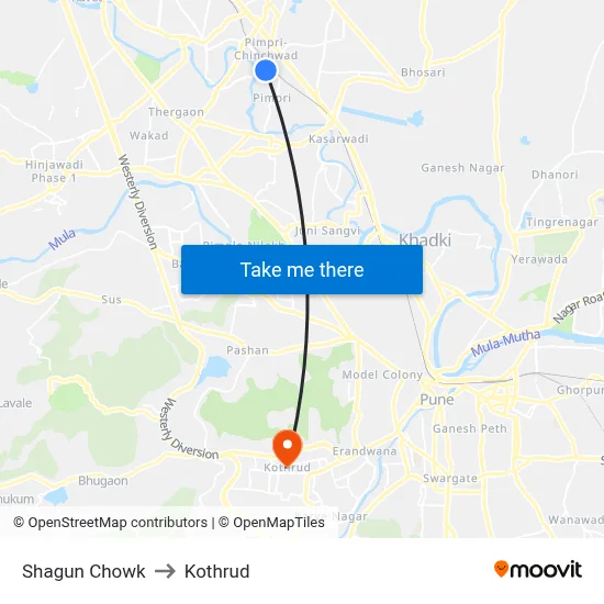 Shagun Chowk to Kothrud map