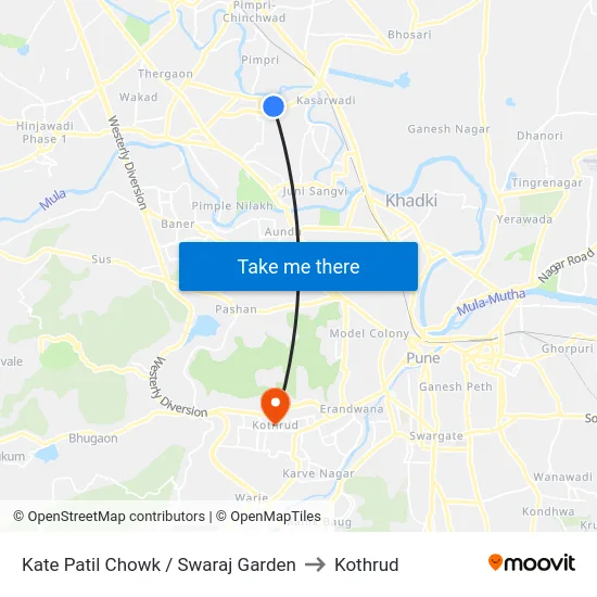 Kate Patil Chowk / Swaraj Garden to Kothrud map