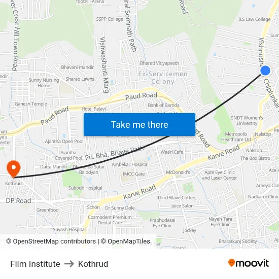 Film Institute to Kothrud map