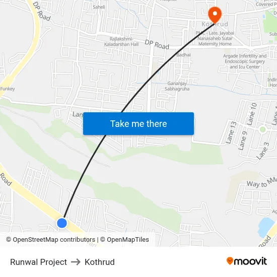 Runwal Project to Kothrud map