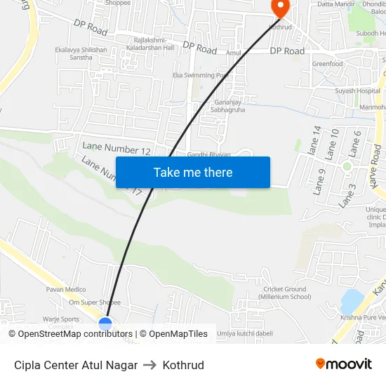 Cipla Center Atul Nagar to Kothrud map