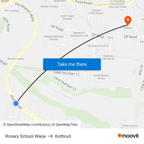 Rosary School Warje to Kothrud map