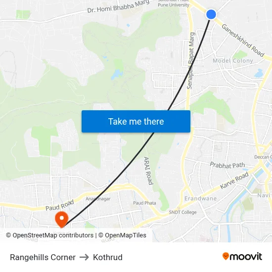 Rangehills Corner to Kothrud map