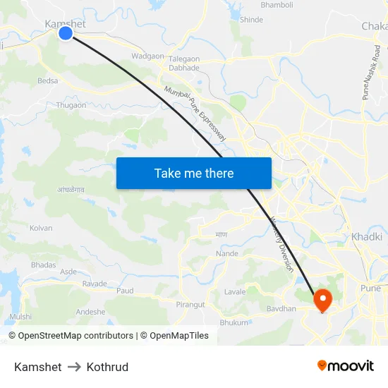 Kamshet to Kothrud map