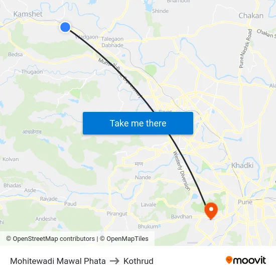 Mohitewadi Mawal Phata to Kothrud map