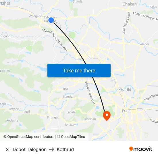 ST Depot Talegaon to Kothrud map