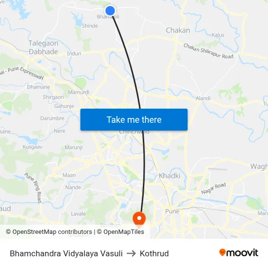 Bhamchandra Vidyalaya Vasuli to Kothrud map