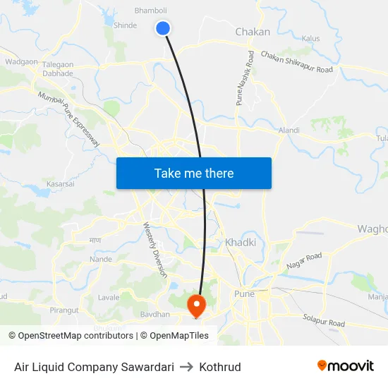Air Liquid Company Sawardari to Kothrud map