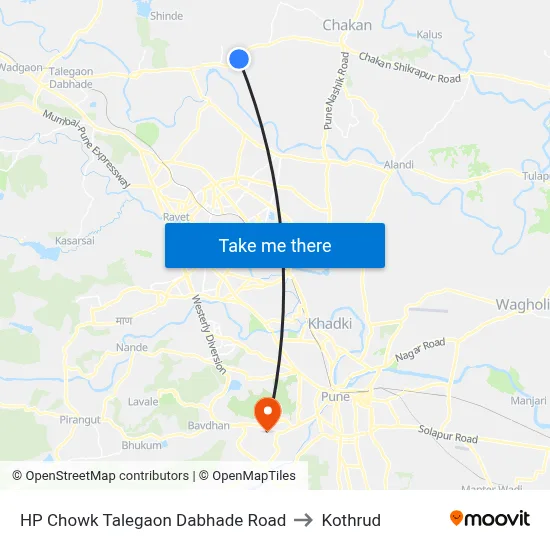 HP Chowk Talegaon Dabhade Road to Kothrud map