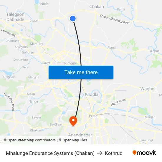 Mhalunge Endurance Systems (Chakan) to Kothrud map