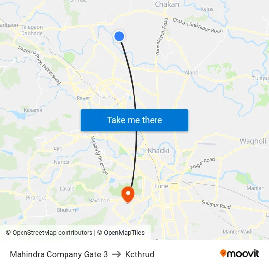 Mahindra Company Gate 3 to Kothrud map