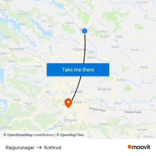 Rajgurunagar to Kothrud map
