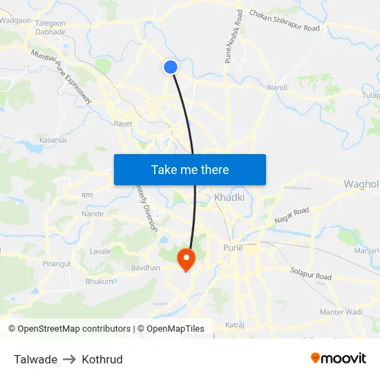 Talwade to Kothrud map