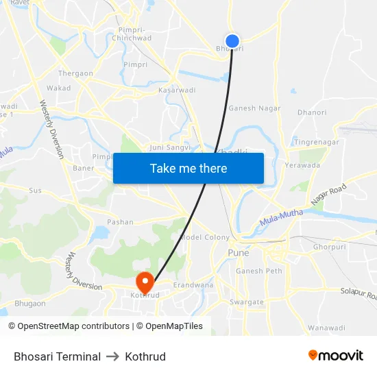 Bhosari Terminal to Kothrud map