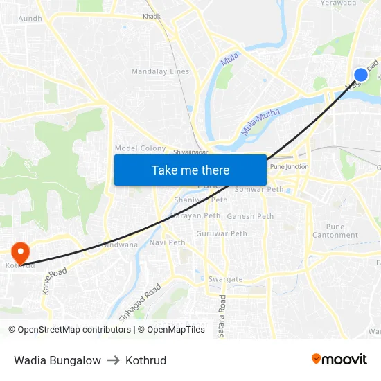 Wadia Bungalow to Kothrud map