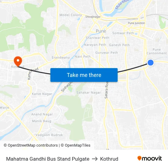 Mahatma Gandhi Bus Stand Pulgate to Kothrud map